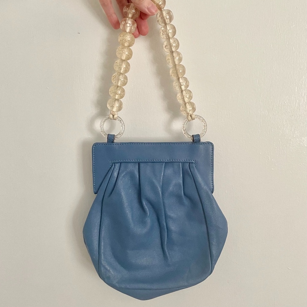 Maryam Nassir Zadeh Glow Purse | blue leather bag beaded handle MNZ